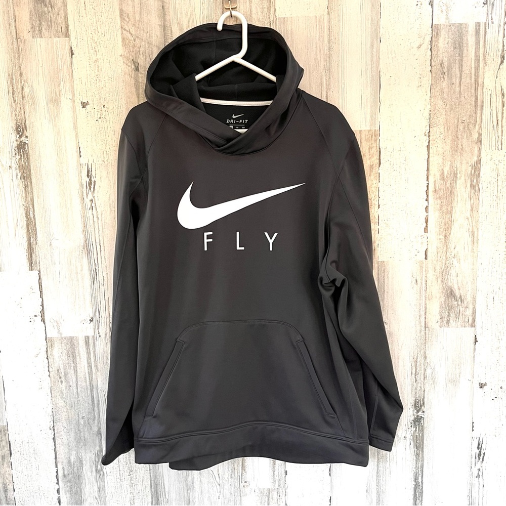Nike Fly Men’s Dri-Fit Pullover Hoodie Size 2XL 100% Polyester Gray/White Logo